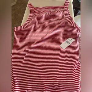 LOFT Red & White Striped Ribbed Tank Top XL